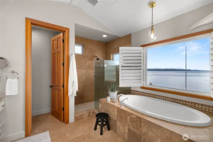 Primary bathroom with water views