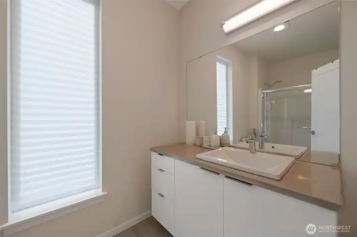 Main level guest suite bathroom with shower