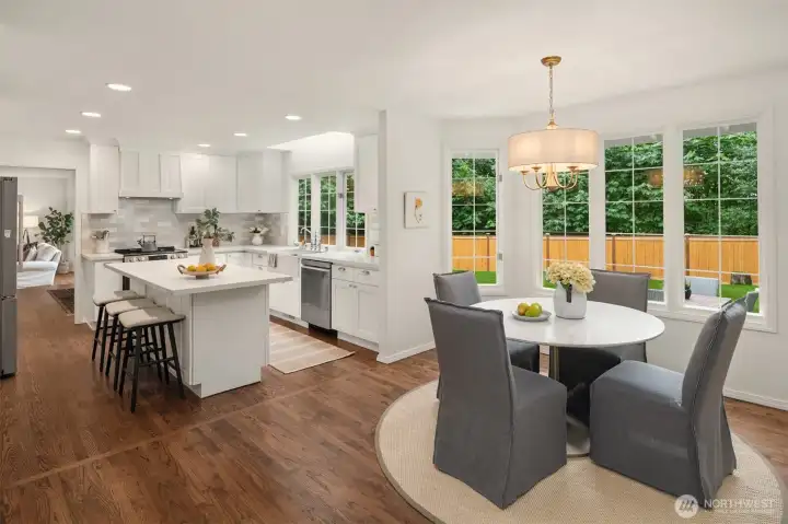Eating nook off kitchen with bay windows Eating nook off kitchen with bay windows