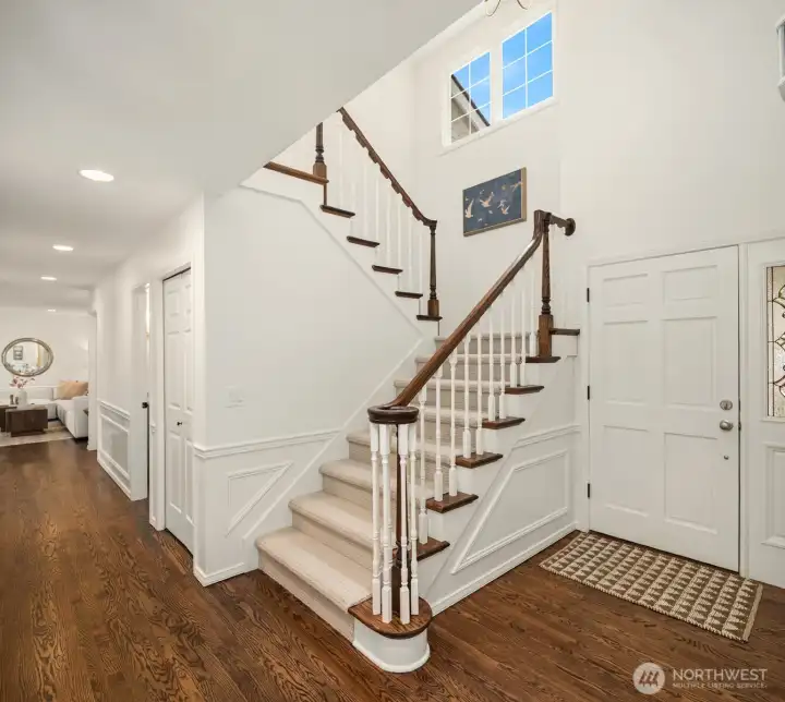 New carpet and refinished hardwood flooring New carpet and refinished hardwood flooring