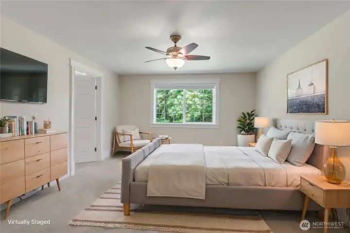 primary bedroom staged