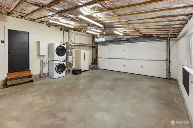 Two car garage with laundry