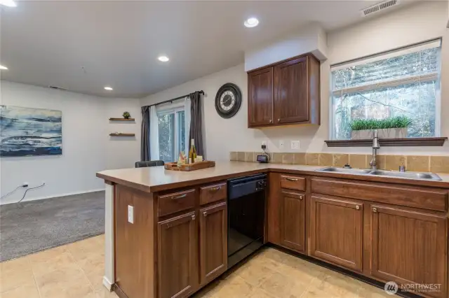 Kitchen flows into the living room