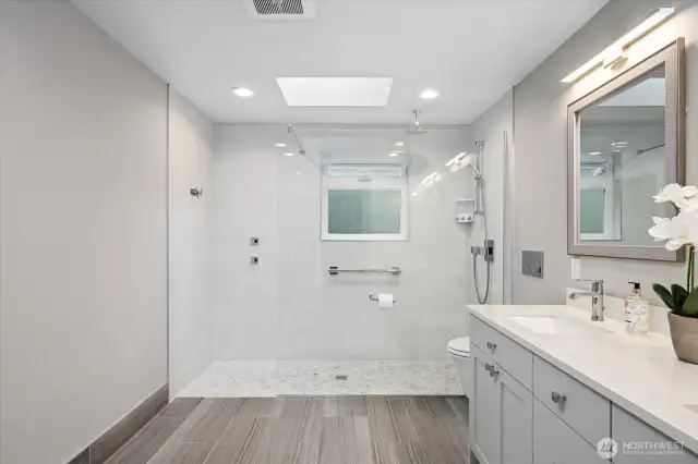 Checkout the large shower with multiple shower heads including the coveted rain shower head!