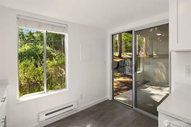 Big window and slider off of kitchen