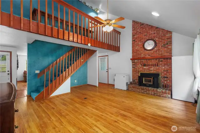 Cat walk above. Vaulted ceilings.