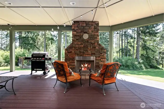 Custom wood fireplace with stone hearth