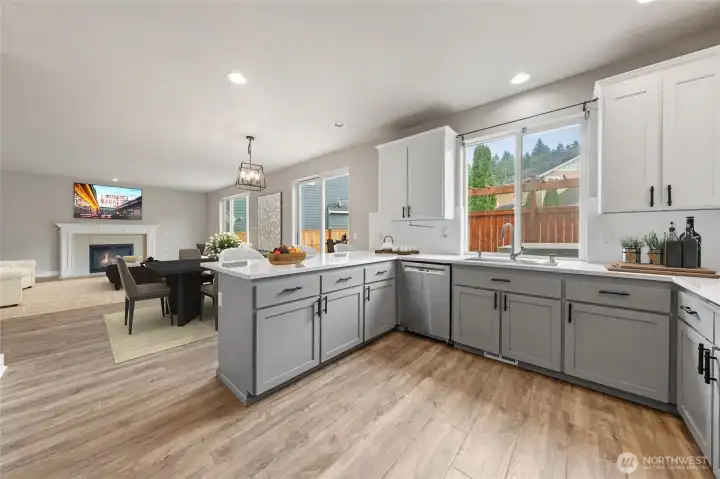 Lovely view of the kitchen and how it overlooks the family room