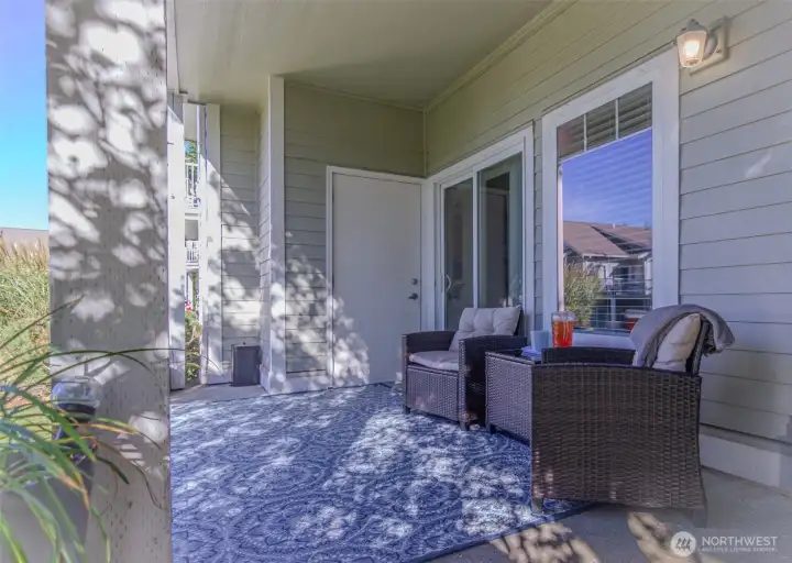 The covered patio makes it easy to enjoy the outdoors rain or shine!