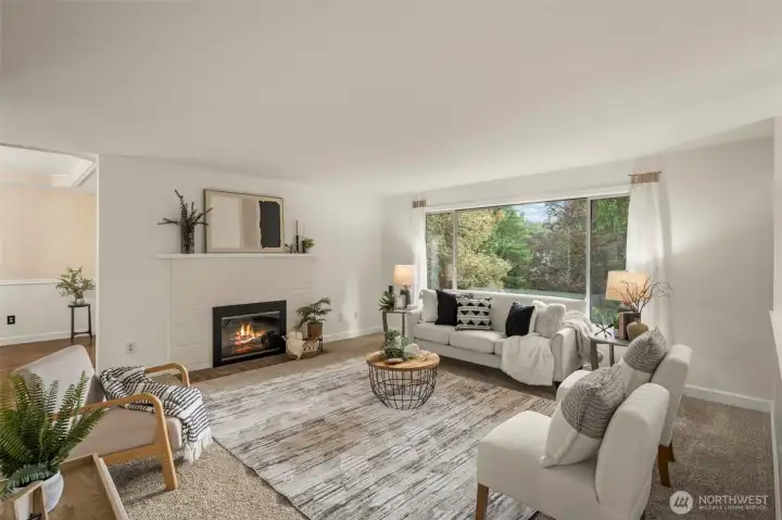 Living Room with Wood Burning Fireplace