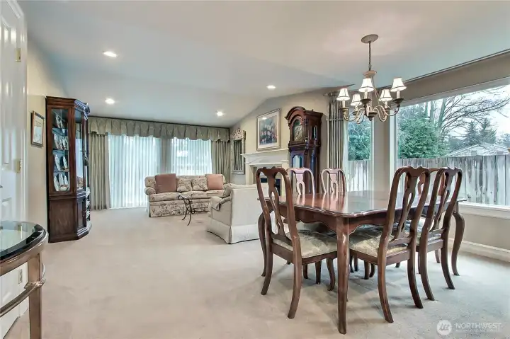Dining room with bay window.