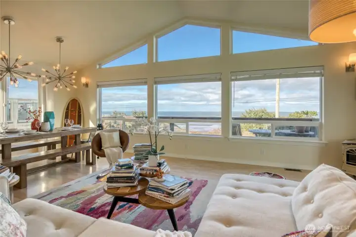 Welcome to 24 Duke Lane.  This open concept, reverse living home maximizes the incredible ocean views and territorial views. Wood floors, a propane stive (far right), and vaulted ceilings are perfect for sunny days and stormy nights.