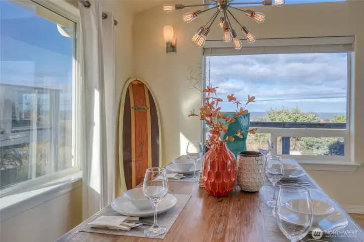 Light filled dining with windows on the south and west side.