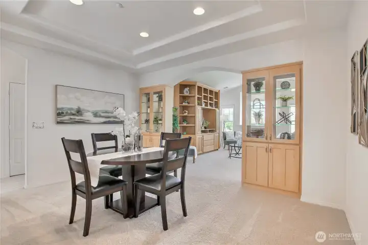 Dining room with built in storage for all of your essentials.