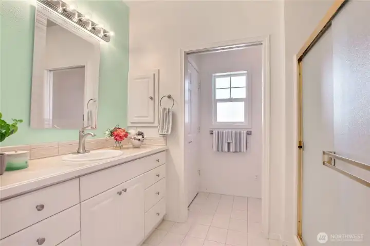 Primary ensuite with step in shower