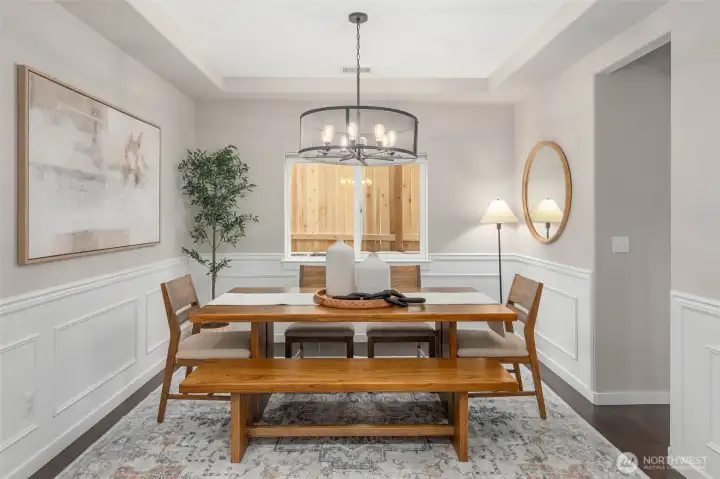 Make your way to the formal dining room, just before the kitchen.