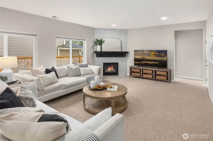 Cozy gas fireplace.