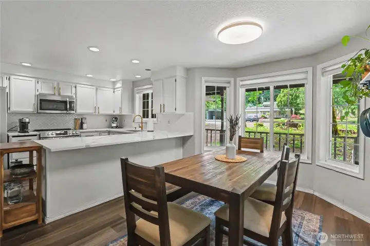 Open dining and kitchen area.