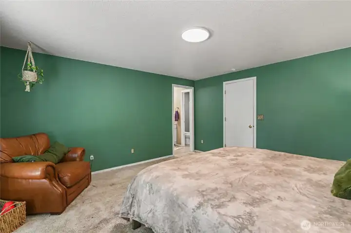 Primary bedroom looking into bathroom and walk-in closet.