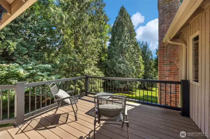 Primary suite deck with custom aluminum railings. Primary suite deck with custom aluminum railings.