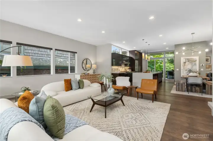 Open concept living room, kitchen and dining