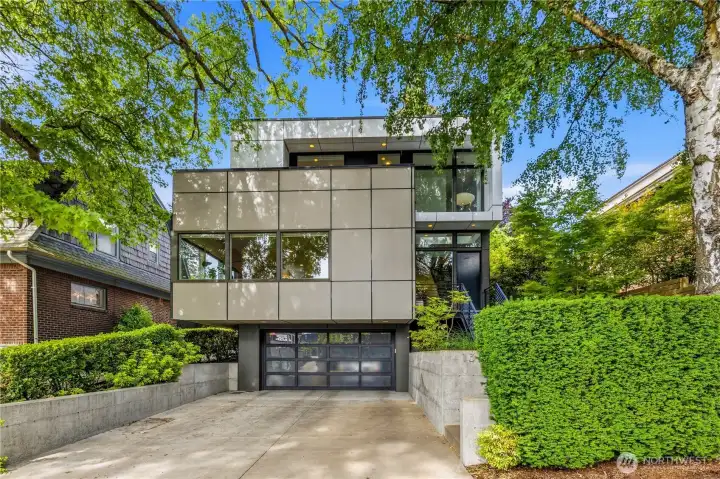 Two car garage and oversized driveway