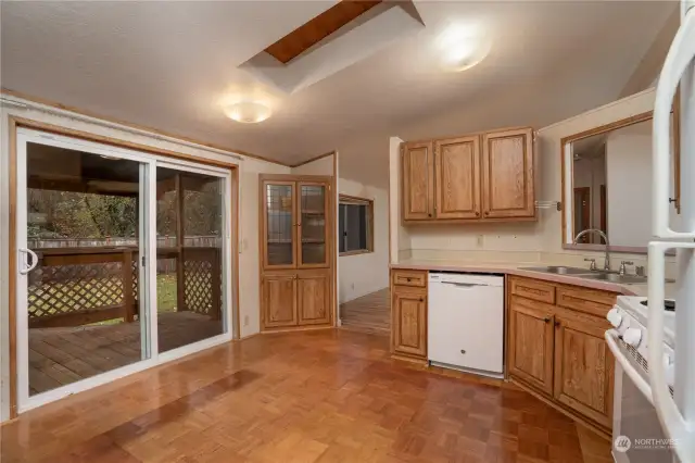 Kitchen with access to deck.