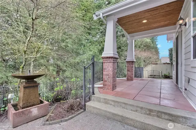Patios galore out back, covered and uncovered, love the included water feature and territorial views!