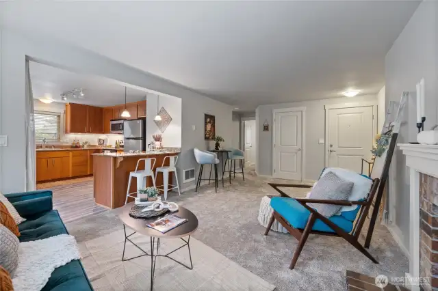 Kitchen/living room hybrid- open & bright.