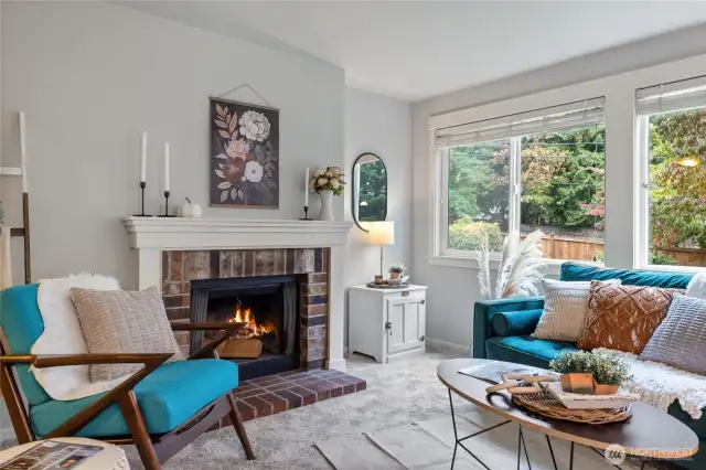 Cozy, wood burning fireplace.