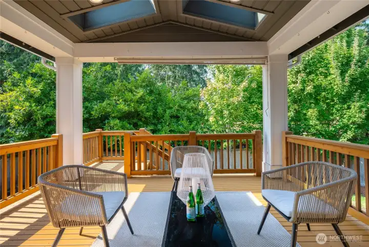Looking out to your covered patio with total privacy.