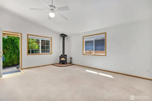 Wood burning Fireplace to help cozy up the winter.