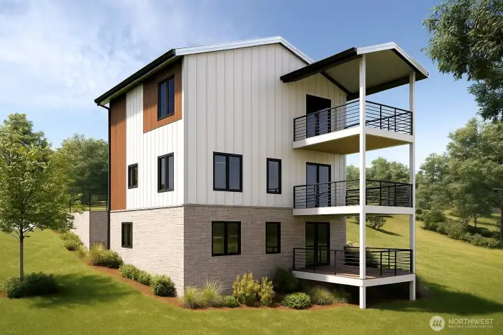 All three floors of the house plan offer Lake views