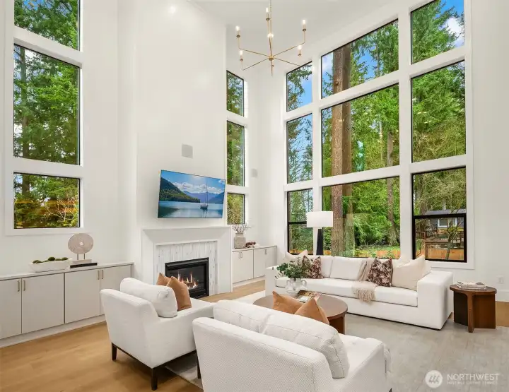 2 story great room that overlooks the private backyard