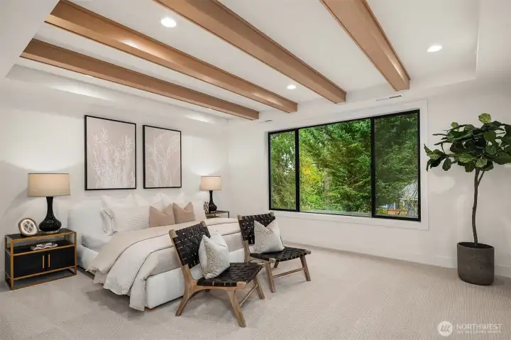 Designer primary suite with five-piece bath