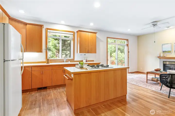 Large open kitchen with eating space.
