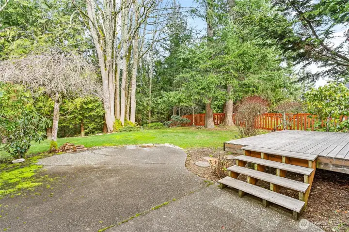 Large patio space and deck for enjoyment and entertainment.