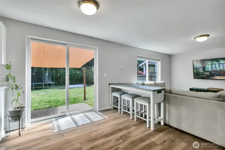 Eating space exit to the back yard.