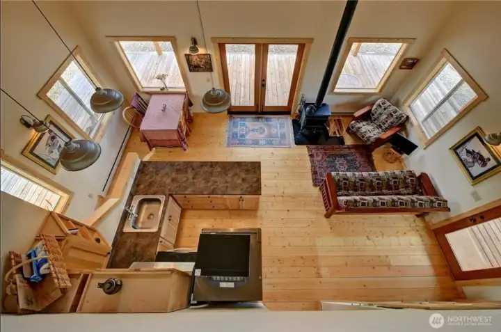 Looking down on the great room below.