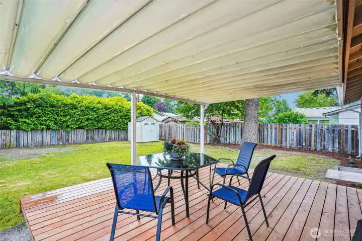 Covered deck to enjoy eating outdoors in any weather!