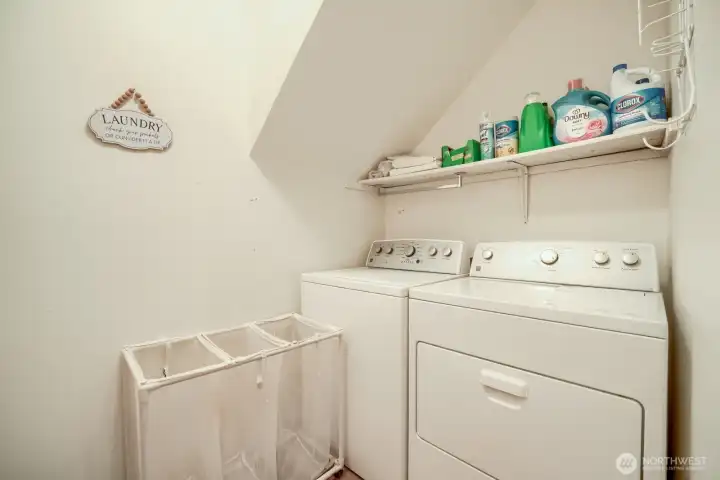 Large, enclosed laundry room, w/ extra shelving