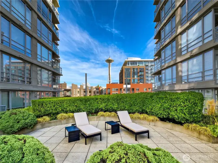 Lounge beneath the Space Needle, Seattle's icon as your personal backdrop.