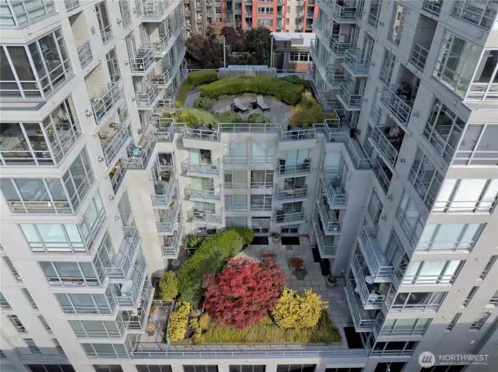 Featuring dual-level terraces, this layout provides unique, secluded outdoor living space right in the heart of the building.