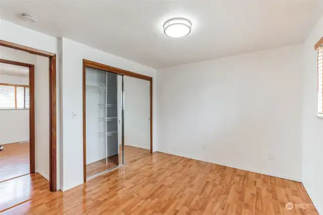 The primary suite offers great closet space.