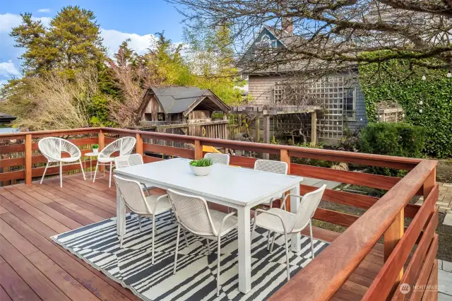 Every bit of the yard space is usable or beautiful! Easy to maintain and lovely to enjoy! Not shown here is the bike/wood shed at the side of the home!