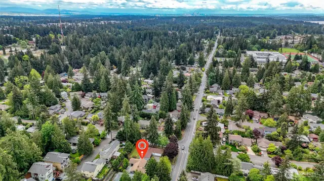 Drone Aerial showing Home adjacent to Albert Einstein Middle School (Right), Kings, and Crista (Left)!