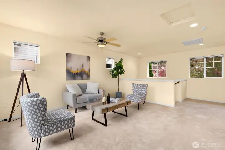 Head upstairs to enjoy the open loft overlooking the mountains.  Great for games and space for entertaining.