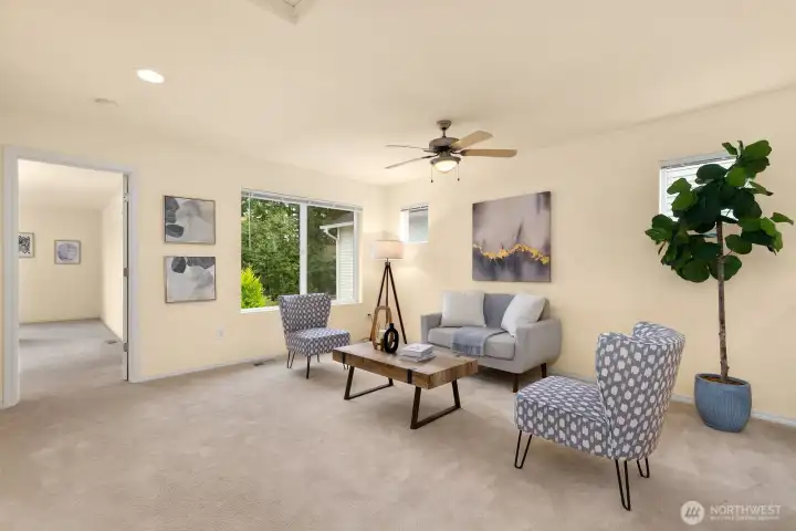 Head upstairs to enjoy the open loft overlooking the mountains.  Great for games and space for entertaining.