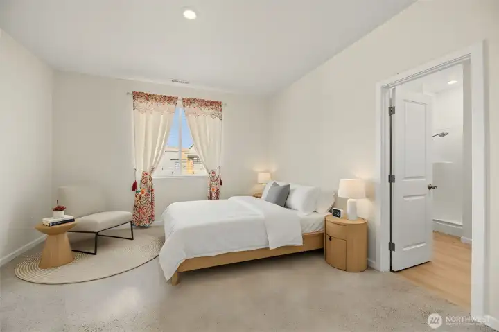 Virtually staged primary bedroom.
