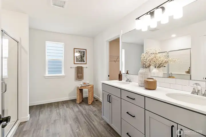 Primary bathroom with dual sinks